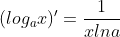 (log_{a}x)'=\frac{1}{xlna}