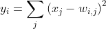 y_{i}=\sum_{j}\left(x_{j}-w_{i, j}\right)^{2}
