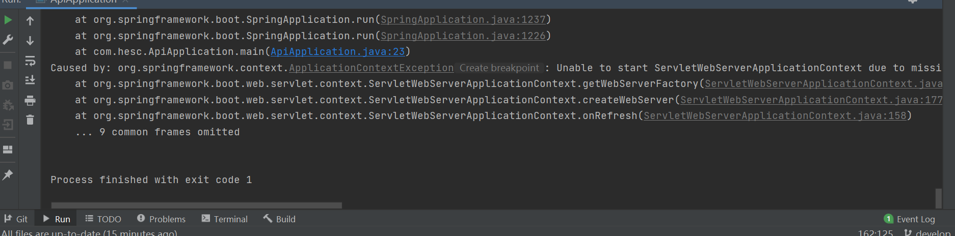 记spring boot启动出现Unable to start ServletWebServerApplicationContext due to missing ServletWebServerFa