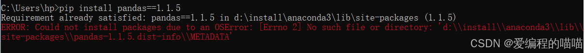 ERROR: Could not install packages due to an OSError: [Errno 2] No such file or directory解决方案